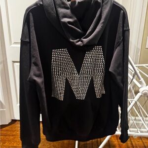 Madonna Concert Hoodie. Women's Black Hoodie with Rhinestone 'M' Design